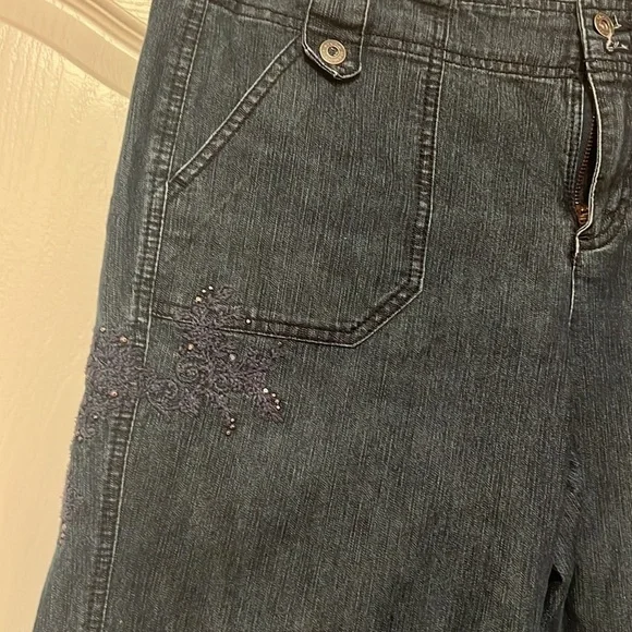 Gloria Vanderbilt Capri Dark Wash Minimal Bling Sz 6  Draw String Cuff POCKETS - Picture 3 of 7